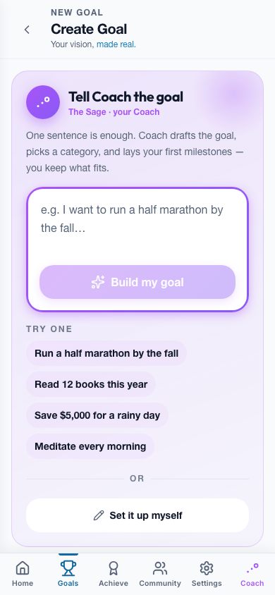 Objectuve create-a-goal form with quick create and detailed fields