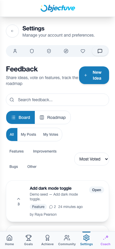 Objectuve Feedback Board with upvotable feature requests