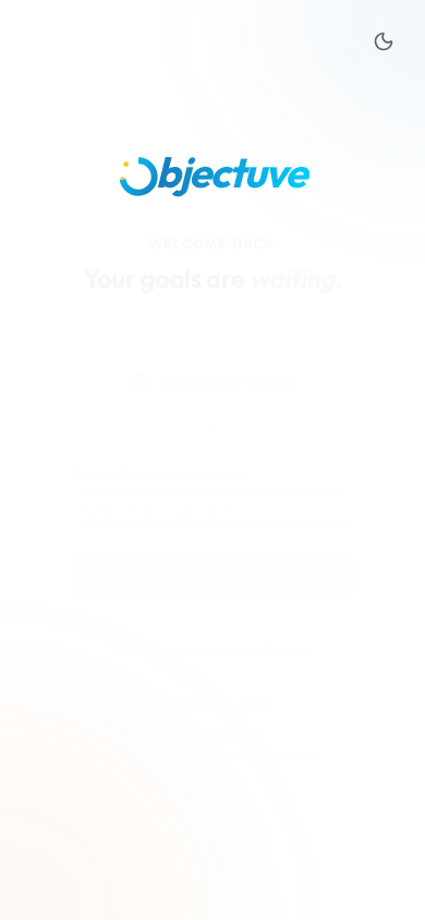 Objectuve sign-in page with Google, Apple, GitHub, and email options
